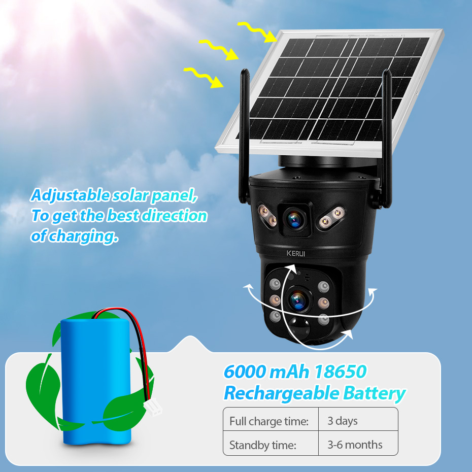Home Security Device - KERUI 6MP 4G SIM WiFi Solar