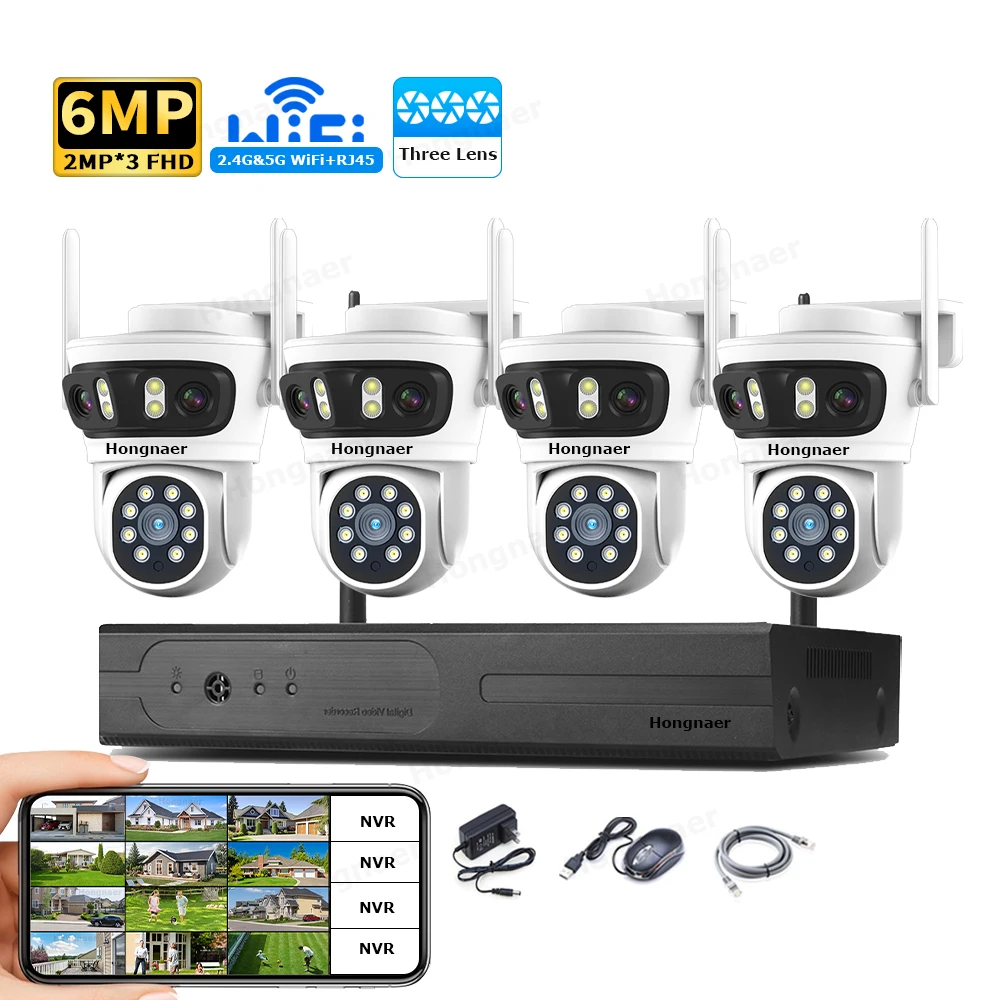 Home Security Kit - 2026 Hongnaer 6MP 4CH 3 Lens
