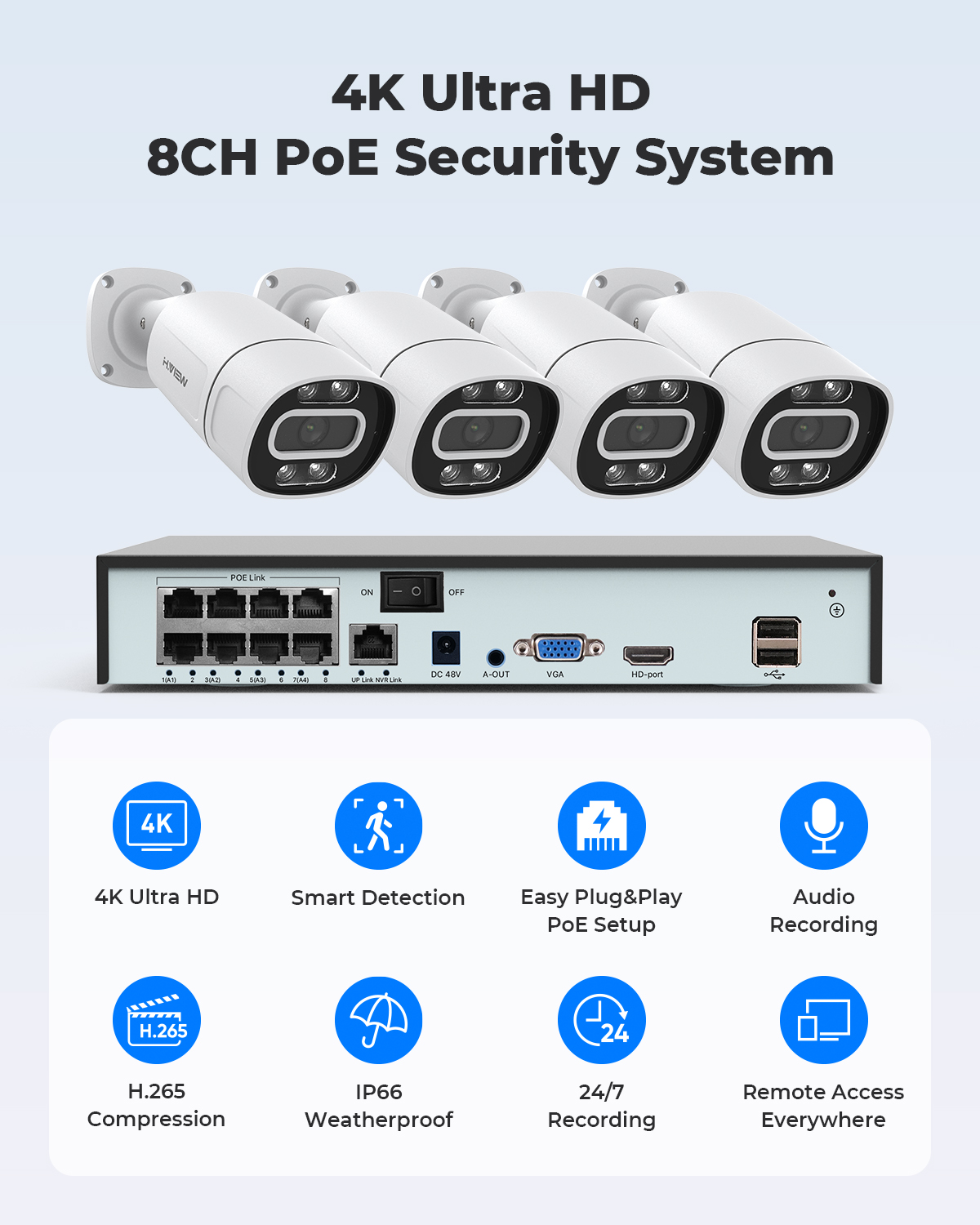 H.View 4K 5Mp 8Mp Poe CCTV Sec - огляд і ціна Home Security Kit